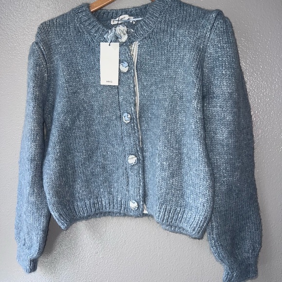 NWT NWT MANGO MNG BLUE MATILDA CHUNKY KNIT CARDIGAN SWEATER SZ M - Picture 8 of 10